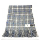 100% Wool Blanket/Throw/Rug Grey & White Check with Blue Overcheck